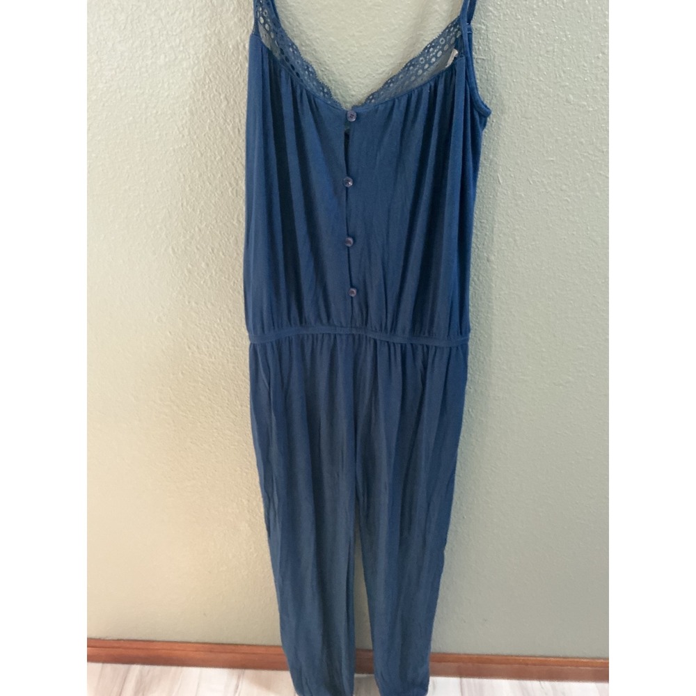 Eberjey Navy Blue Modal Lace Trim Button Front Loungewear Jumpsuit Medium